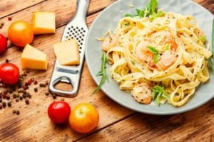 Spaghetti pasta with shrimps